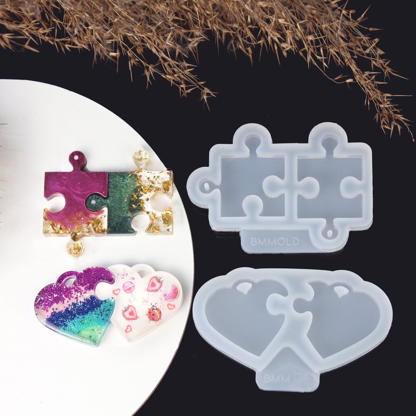 Love Connect: Interlocking Heart and Puzzle Silicone Molds Set