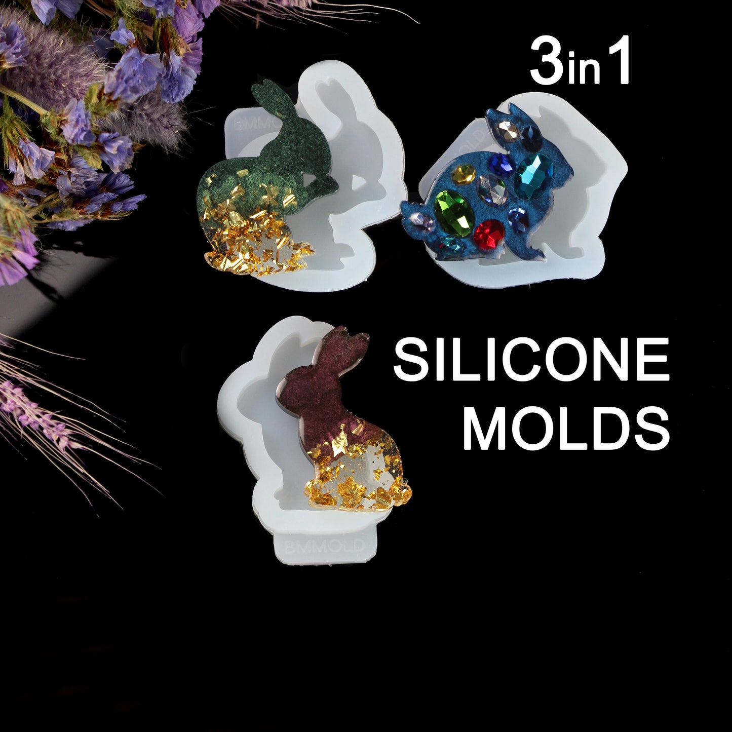 Bunny Resin Mold Set: 3pcs Different Rabbit Shaped Epoxy Jewelry Making Molds