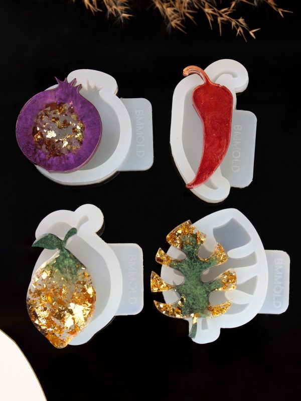 Tropical Delights: Lemon, Pomegranate, Chili Pepper, and Monster Leaf Silicone Molds Set