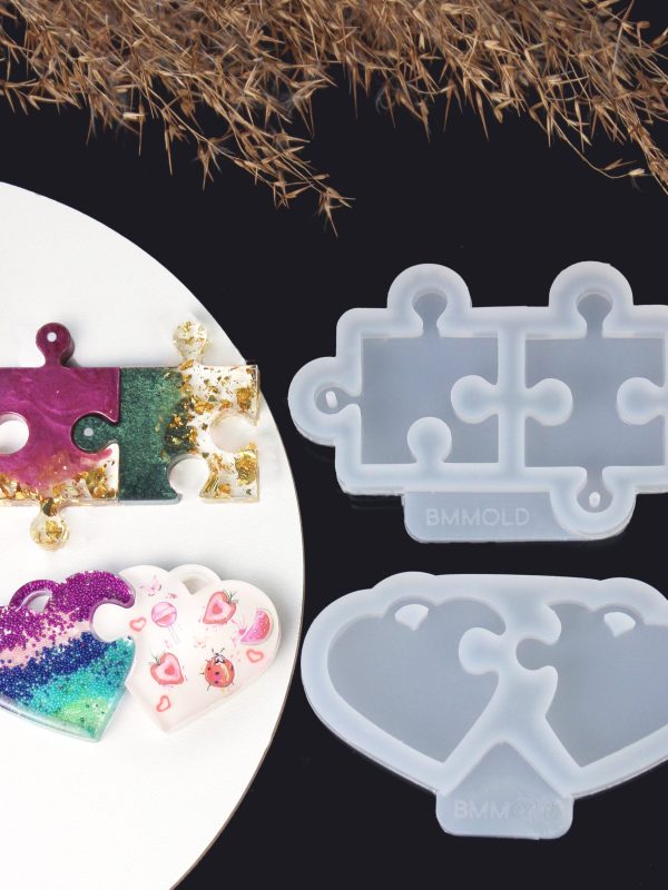 Love Connect: Interlocking Heart and Puzzle Silicone Molds Set