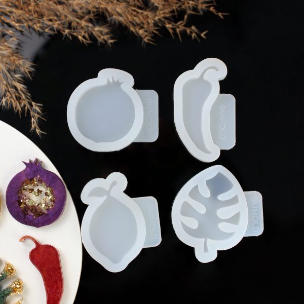 Tropical Delights: Lemon, Pomegranate, Chili Pepper, and Monster Leaf Silicone Molds Set